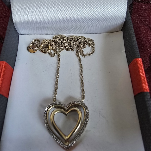 Jewelry - Small Diamonds-Two-Tone Gold Plated 18" Heart Pendant Necklace - Women's Jewelry